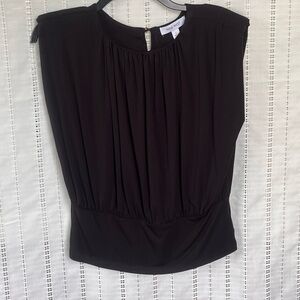 Nine West Black Ruched Cap Sleeve Blouse NWT Size Small
